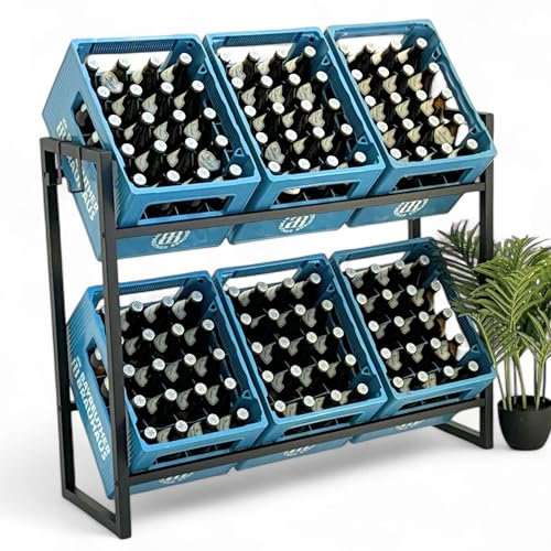 DanDiBo Getränkekistenregal 6 Kisten mit Gitter Haken Metall 96598 Getränkeregal 100 cm Kistenregal Getränkekistenhalter (6 Kisten + Haken)