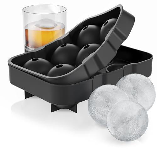 Silicone Ice Cube Tray with Lid, 6X 4,6 cm Spherical Balls Shaped Ice Cube Moulds, Ice Cube Maker Ice Tray for Freezer Easy to Remove Ice Cube, Dishwasher Safe, Cocktails Whisky Wine Fruit Purées