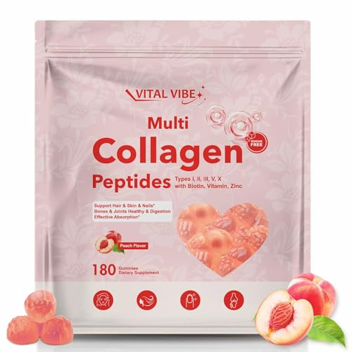 Marine Collagen Gummies - with Biotin, Hyaluronic Acid & Vitamin C - Collagen Supplements for Women & Men - High Strength Type I, II, & III - Anti Aging, Hair Growth, Skin, Strong Nails, 180 Gummies