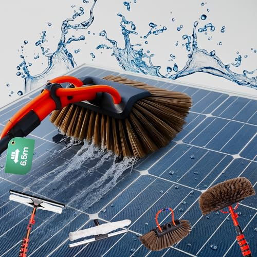 Hortensus Waschbürste mit ausziehbar Teleskopstiel – Teleskop Waschbürste mit Wasseranschluss für Autos, Wohnmobile, PV, Solaranlagen, Wintergarten, Terrassendächer, Fassaden, Fensterreinigung (6,5 m)