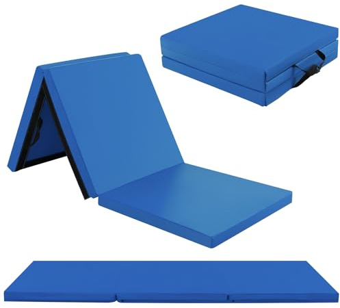 GOPLUS Weichbodenmatte, 180 x 60 x 5 cm Turnmatte rutschfest mit Klettverschlüssen & Tragegriffen, Gymnastikmatte klappbar aus Kunstleder, Turnmatte zum Trainieren von Gymnastik & Yoga (Blau)