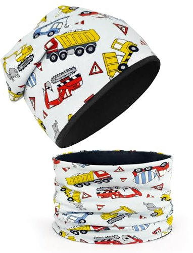 YMIFEEY Juego de gorro y bufanda para niños, gorro y bufanda para niños y niñas, 95% algodón, gorro y bufanda de bucle, cálido, resistente al viento para invierno, primavera, otoño (juego de vehículos