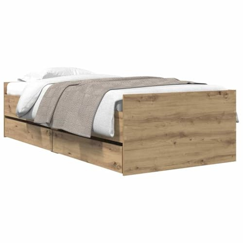 vidaXL Estructura de Cama con cajón Roble Artesanal 90 x 190 cm, Elegante Marco de Cama de Madera rústica, Pino sólido, con Almacenamiento, fácil de Montar, para un Dormitorio Chic y Funcional