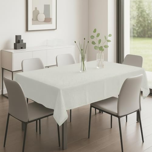 DALINA Mantel Impermeable y Antimanchas Efecto Lino 140x280 cm - Rectangular para Comedor, Sala, Jardín, Boda - Fácil de Lavar, Color Beige