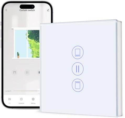 BSEED Interruptor Inteligente Persiana WiFi,86 * 86mm Blanco,Interruptor Inteligente Pared de Persiana Compatible con Smart Life,Tuya,Alexa y Google Home,Control por Voz,Panel de Cristal