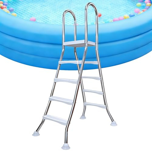 Échelle de piscine en acier robuste avec marches antidérapantes et bras de rail pour piscine hors sol