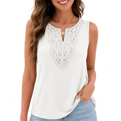 Vest Tops Women UK, White V Neck Tank Tops Womens Boho Sleeveless Loose Fit Tank Ladies Summer Blouses Clothing for Holiday Casual Going Out
