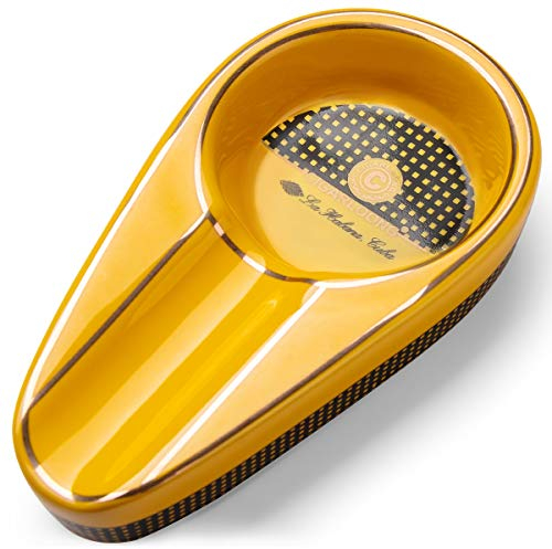 CIGARLOONG Cigar Ashtray Single Classic Ceramic Ashtray Use Outdoor or Indoors(Color:Yellow)