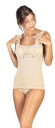 EGI Canotta Donna Spalla Larga Micromodal Pizzo Elegante Intimo Morbido Versatile Made in Italy (IT, Testo, L, Regular, Regular, Corda)
