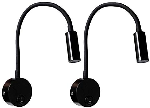 CASEWIND Lampada da Parete a LED con Interruttore, Lampada da Lettura da Parete, Set di 2, Lampada da Parete a Collo di Cigno con Braccio Girevole Nero per camere da Letto