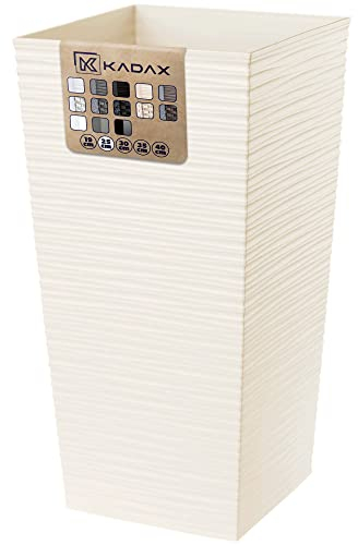 KADAX Pflanzkübel mit Innentopf, Höhe 46.5cm, Creme – Wetterfester Blumentopf für Innen & Außen, ideal für Garten, Balkon & Terrasse, zum Bepflanzen, Dekorieren und als stilvoller Übertopf
