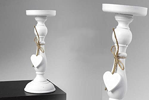 Gicos candelabro portacandela in Legno Bianco con Decoro Cuore 27 cm schabby Chic ELV-804489