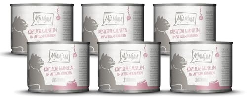 MjAMjAM - cibo umido premium per gatti - deliziosi gamberetti su pollo succoso, confezione da 6 (6 x 200 g), senza cereali con carne extra