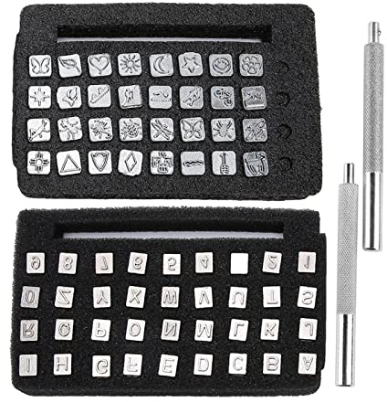 Juego de sellos de cuero alfabeto , 68 piezas de artesanía impresión Kit de herramientas de escultura de 6 mm con 2 asas para artesanía de cuero