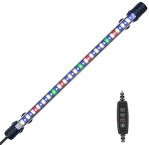 VARMHUS Submersible LED Aquarium Light with Timer, Auto On/Off Dimming, 3 Light Modes, 4-Color Lamp Beads, 10 Brightness Levels, 3 Timed Loop RGB - 38cm