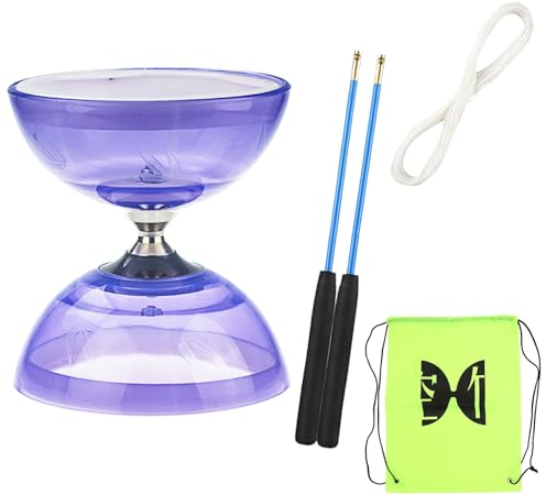 Diabolo à triple roulement avec bâtons professionnels, corde de rechange de 10 m et sac de transport en maille, kit de jonglage à roulements à billes, violet