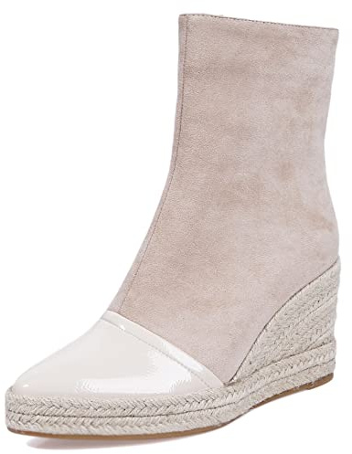 Lroey Reoly Bottines à Compensé Femme, Bottes de Fête Talons Hauts Pointu Bottines Zip Plateforme Patchtravail Espadrille 191 Abricot Taille 40 EU