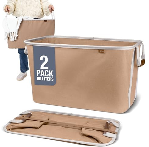 CleverMade Collapsible Laundry Baskets, 60L 2 Pack LUXE, 55 lb, Mocha