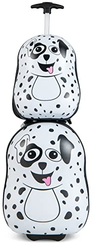 GYMAX 2Pc Kids Luggage Set, 12 & 16 Children Hand Trolley Case with 4 Spinner Wheels, Carry On Suitcase for Boys Girls Travel School (White)