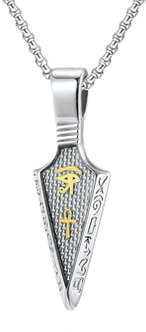 MERTTURM Collier pour Homme œil D'Horus, Pendentif Croix Égyptienne Ankh, Symbole de Protection, Chaîne pour Homme, Bijoux en Acier Inoxydable + Fibre de Carbone, Pendentif Pointe de Flèche Spearpoint