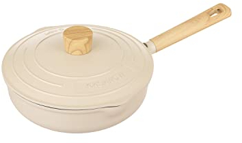 KASANOVA Padella Antiaderente Alta vari colori Pot Art 24 cm con Coperchio Innovativo, padella antiaderente 24 cm, Ideale per Cotture Lente e Stufati (Avorio, 24 Cm)