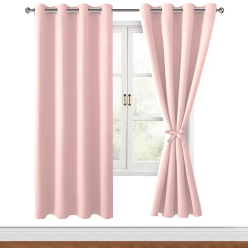 Hiasan Tende oscuranti con occhielli, tende rosa pallido opache, 2 pezzi, 140 x 200 cm (larghezza x altezza), tende scorrevoli morbide per camera da letto, soggiorno, ecc.