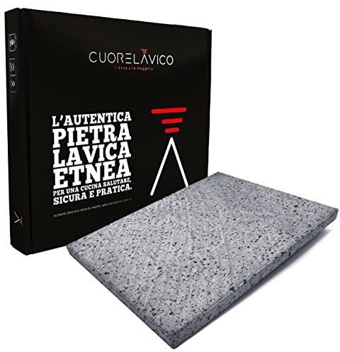 CUORE LAVICO - PIASTRA REFRATTARIA IN PIETRA LAVICA ETNEA LEGGERA PER PIZZA 35X30X1,5 CM | FORNO A GAS, ELETTRICO E BARBECUE PER PANE E PINSA - MADE IN ITALY