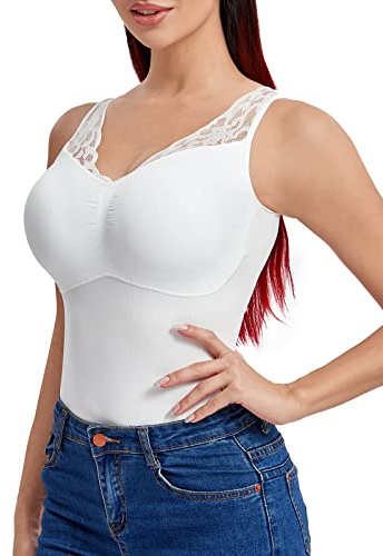 Joyshaper Women Vest Top Built-in Bra Slimming Tank Tummy Control Lace Tops | Shaping Camisoles Shapewear Body Shaper