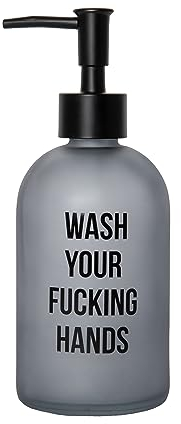 Fisura - Distributore di sapone originale. Distributore di sapone da bagno con messaggio. Distributore di sapone in vetro. Dispenser di lozione da 410 ml. Include imbuto.