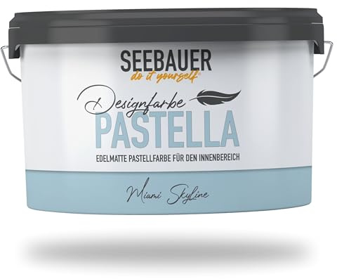 SEEBAUER diy Pastellfarbe PASTELLA Blau 2,5L (Miami Skyline) Edelmatte Wandfarbe Hellblau - Innenfarbe sehr hohe Deckkraft - Matt, Abwaschbar und Tropffrei