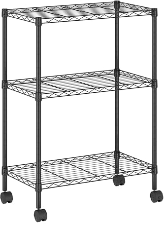 Furinno Wayar 3-Tier Metal Storage Shelf Rack Cart with Casters, 23 x 13 x 30, Black