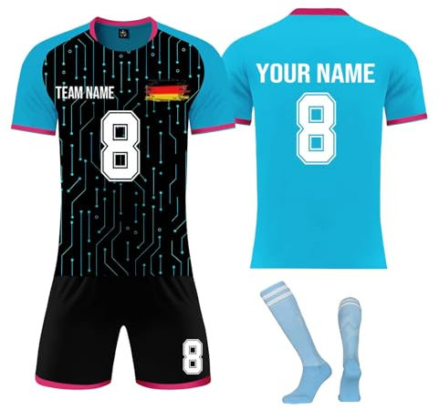Benutzerdefiniert Fussball Trikot Set Personalisiert Trikot Jeder Name Nummer Team Logo fußball Jersey Personalised Fußballtrikot 3 Teiliges Football Kit Männer Jungen Personalisierte Training Shirt