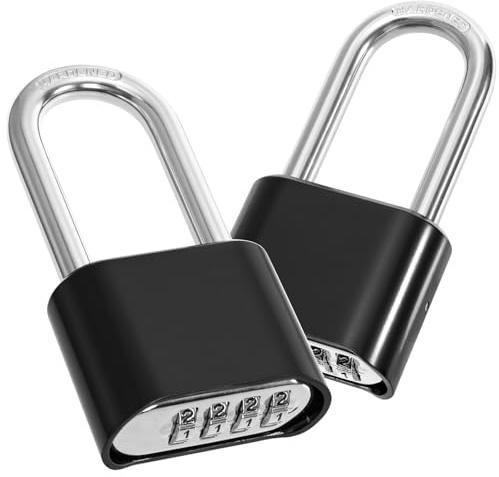 Hiceeden 2 Pack 4 Digit Heavy Duty Combination Lock, Long Waterproof Shackle Padlock, Resettable Zinc Alloy Lock for Outdoor, Gate, Fence, School Gym Locker, 2 Wide, Black