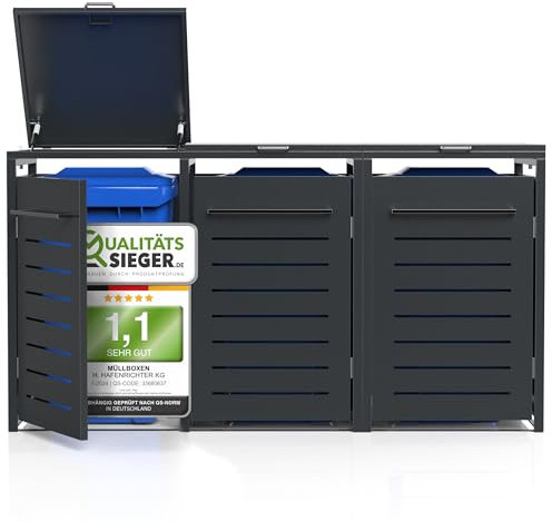 Anpassbare Mülltonnenbox für 1-4 Tonnen 240L – Rostfreier Stahl, 22 Designs, geruchsreduzierend, wartungsfrei, Anti-Tierzugriff, einfaches Nutzungssystem, Zertifiziert: Note 1,1 |RAL 7016