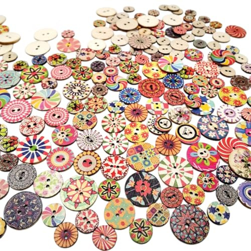WUSJCOF 100 Boutons en Bois Vintage Ronds à Motifs Floraux, Colorés pour Projets de Bricolage, Décoratifs (20 mm) (Bunte)