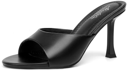 Mostrin Black Kitten Heels Open Round Toe Mules Heels for Women Sexy Slip On Backless Heeled Sandals for Party Wedding Size 8