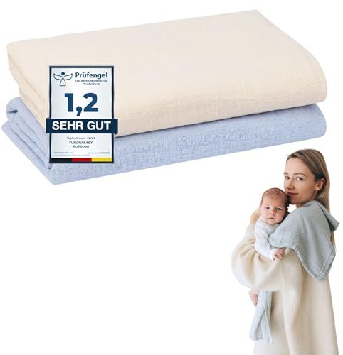furora BABY Spucktücher Baby 120x120cm XXL groß - 100% Bio Musselin-Baumwolle, sehr weich | Extrem Saugstark, pflegeleicht bei 60° waschbar | Mulltücher Musselintücher Erstausstattung Neugeborene