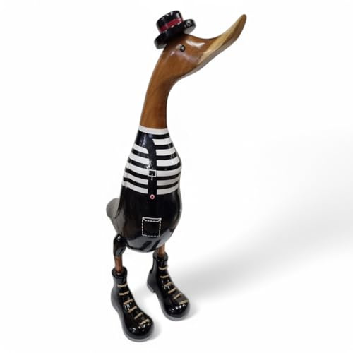 Kinaree Dekorativ anka av bambuträ – handsnidad och målad – Pantomime gatukonstnär i flera storlekar – rolig träfigur som present eller trädgårdsdekoration (storlek S: 28 x 9 x 14 cm)