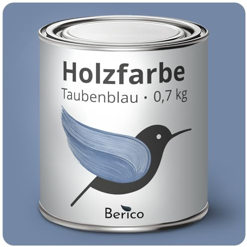 Berico Holzfarbe - Taubenblau Hellblau Blau - 0,7 Kg - 4in1 Premium Holzlack inkl. Grundierung & Decklack - Für Innen und Außen - Robust & Wetterfest