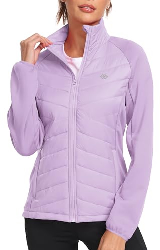 MoFiz Women's Softshell Jacket Fleece Lined Insulated Lightweight Windproof Warm Fall Winter Coat Light Purple L