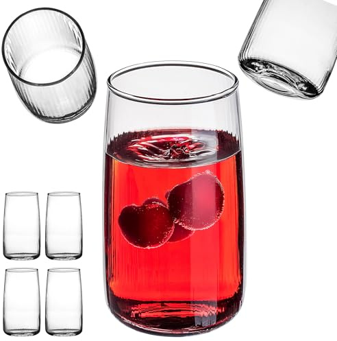 KADAX Bicchieri da acqua 480 ml, set da 4 pezzi, eleganti bicchieri da long drink con struttura scanalata, bicchieri per acqua, succhi di frutta, bibite e cocktail, bicchieri da succo in vetro