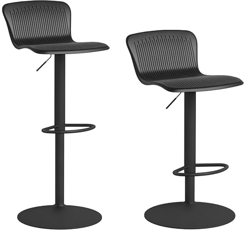 HOMCOM Lot de 2 tabourets de Bar, chaises de Bar réglable en Hauteur avec Assise pivotant en Plastique, Dossier incurvé et Repose-Pieds, Chaise Haute Cuisine, Salle à Manger, comptoir, Noir