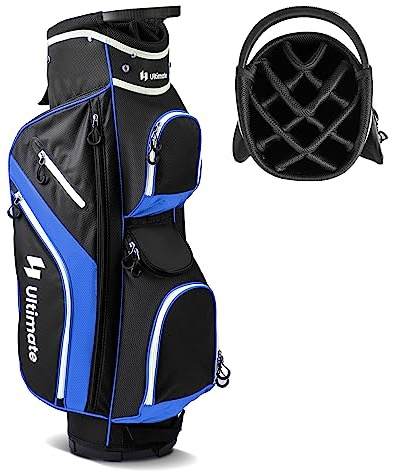 COSTWAY Bolsa de Golf, Bolsa de Palos de Golf con Separadores Superiores de 14 Vías, 9 Bolsillos, Enfriadora, para Zapatos, Soporte para Paraguas y Cubierta para Lluvia (Azul)