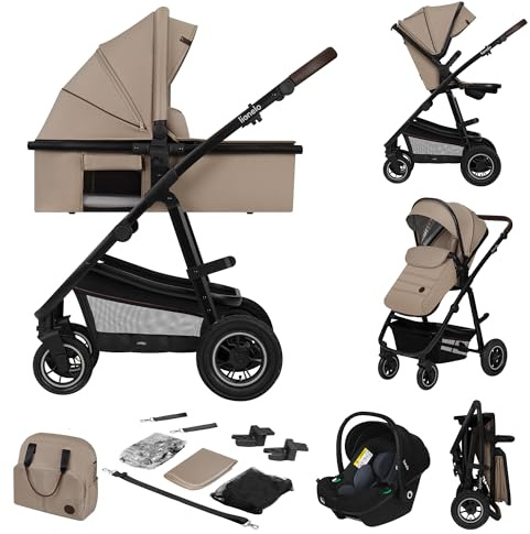 LIONELO Amber Kinderwagen 3 in 1 Kombikinderwagen Set sportlicher Sitz fester Babywanne Autositz Tasche Moskitonetz Regenschutz XXL-Dach mit Sonnenschutz