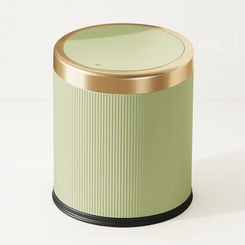 12L Small Bin with Click Lid – Includes Free 50 Bin Bags – Stylish Waste Bin for Living Room, Kitchen, Bathroom & Offic (Green and Gold)