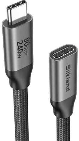 Silkland 80Gbps Cable Alargador USB-C 1M Macho a Hembra para Thunderbolt 5/4/3, hasta 120Gbps para 16K/Dual 8K, PD3.1 240W, Cable Extensión USB4 V2.0 Compatible con MacBook Pro, Hub, Dock, SSD