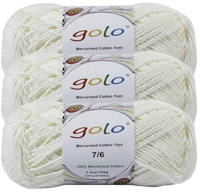 golo Mercerized Cotton Yarn for Hand Knitting, Crochet, and Crafts,3 Pack, 300g,Crochet Yarn for Knitting