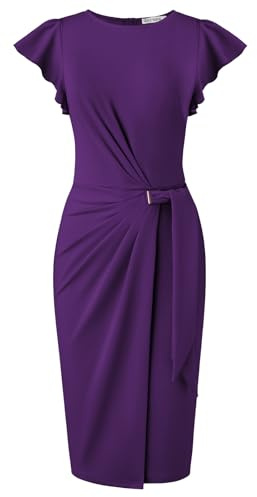 GRACE KARIN Bodycon klänning med volangärmar elegant klänning för kvinnor | Slim fit klänning med rund hals, elegant formell klänning, lämplig för kontor, arbete, fest och bröllop
