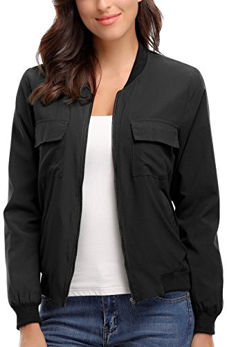 MISS MOLY Bomber Jacket Womens Flight Jacket Zip Up Lightweight Jacket Multi-Pocket Black Large