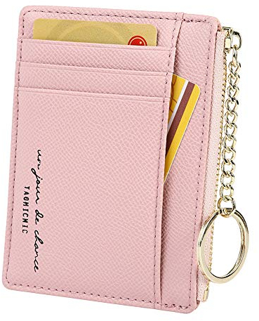 Porta Carte Minimalista Sottile da Donna per 8 Carte Portamonete Portachiavi Tasca Frontale Portafoglio, rosa